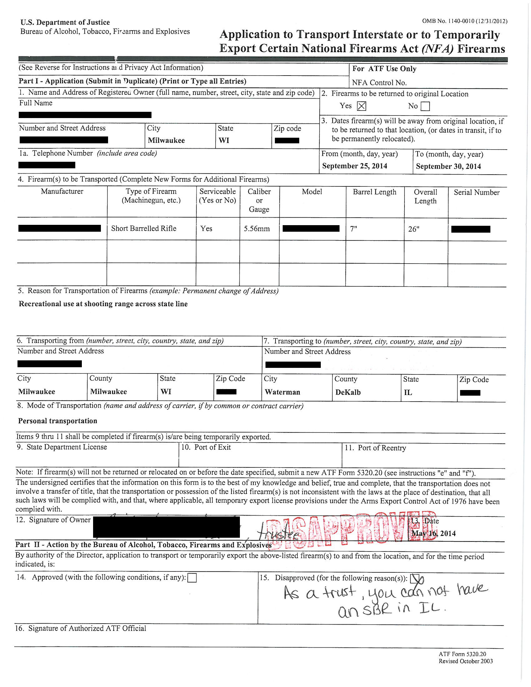 possible to use an atf 5320 20 to bring an sbr to il here is a copy of ...